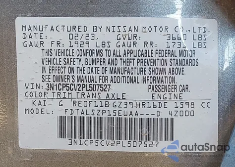 2023 Nissan Kicks Sv Xtronic Cvt z USA, uszkodzony, nr VIN 3N1CP5CV2PL507527